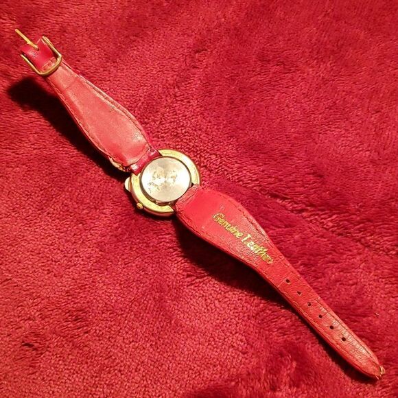 Santa Claus Christmas Rubies Red‎ Crystals Leather Band Gold Tone Sparkle Watch - Picture 6 of 10